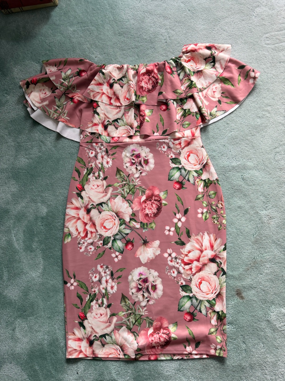Boohoo Rose-Print Strapless Pink Crop Top